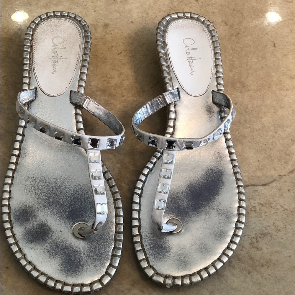 Cole Haan Metallic Silver Women's Sandals with crystal studs sz 8.5